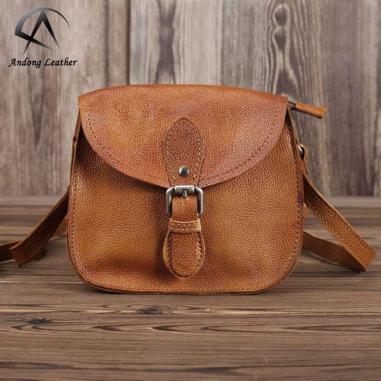 Andong Korean Fashion Cowhide Female Sling Bags Shoulder Messenger Bag Genuine Leather Small Simple Retro Rub Color Pocket