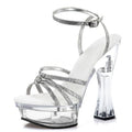 Crystal thick heel 14cm platform leaky toe Stripper High Heels Club Black Sequin pole dance fashion large sandals