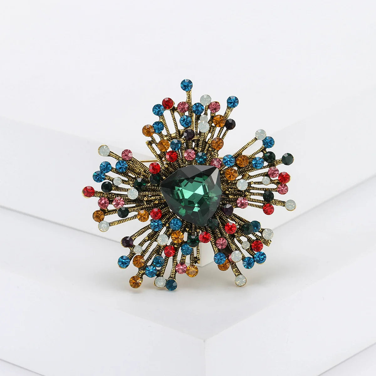 Exaggerated Flower Rhinestone Brooches Irregular Triangle Glass Alloy Diamond Pins Christmas Jewelry
