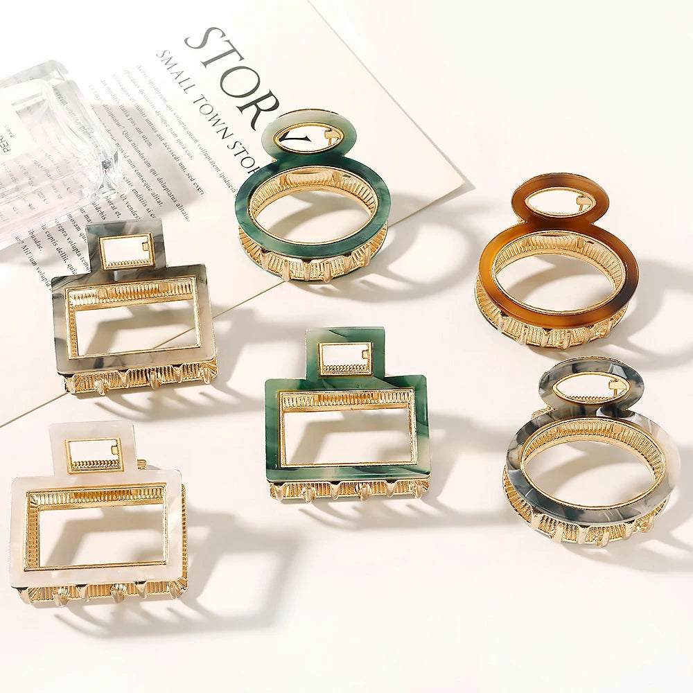 Korean Geometric Hollow Alloy Hair Clip Claw Girls Retro Colorful Shark Hair Clip Ladies Simple Acetate Hair Claw Clips