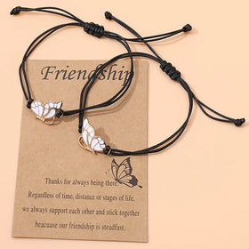 2024 Friendship Card Bracelet 2Pcs/Set Handmade Braided Wax Rope Butterfly Bracelets for Best Friends Gifts