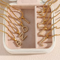Waterproof Stainless Steel 18K Gold Plated Trendy A-Z Initial Letter Pearl Pendant Necklace Women Chunky Twist Rope Chain Choker