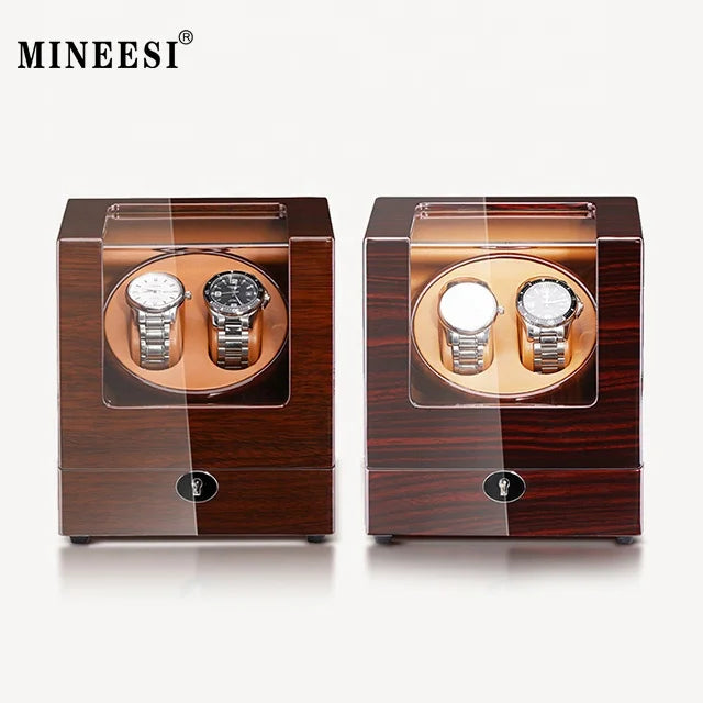 MINEESI Luxury PU Leather Watch Winding Device Storage Box 2+0 Slot Custom Logo Upper Silent Motor Wholesale Watch Parts