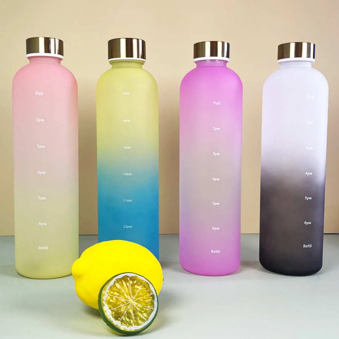 1000ML Outdoor Sports Water Bottle Highly Capacity Frosted Gradient Color Sports Plastic Water Cup with Stainless Lid