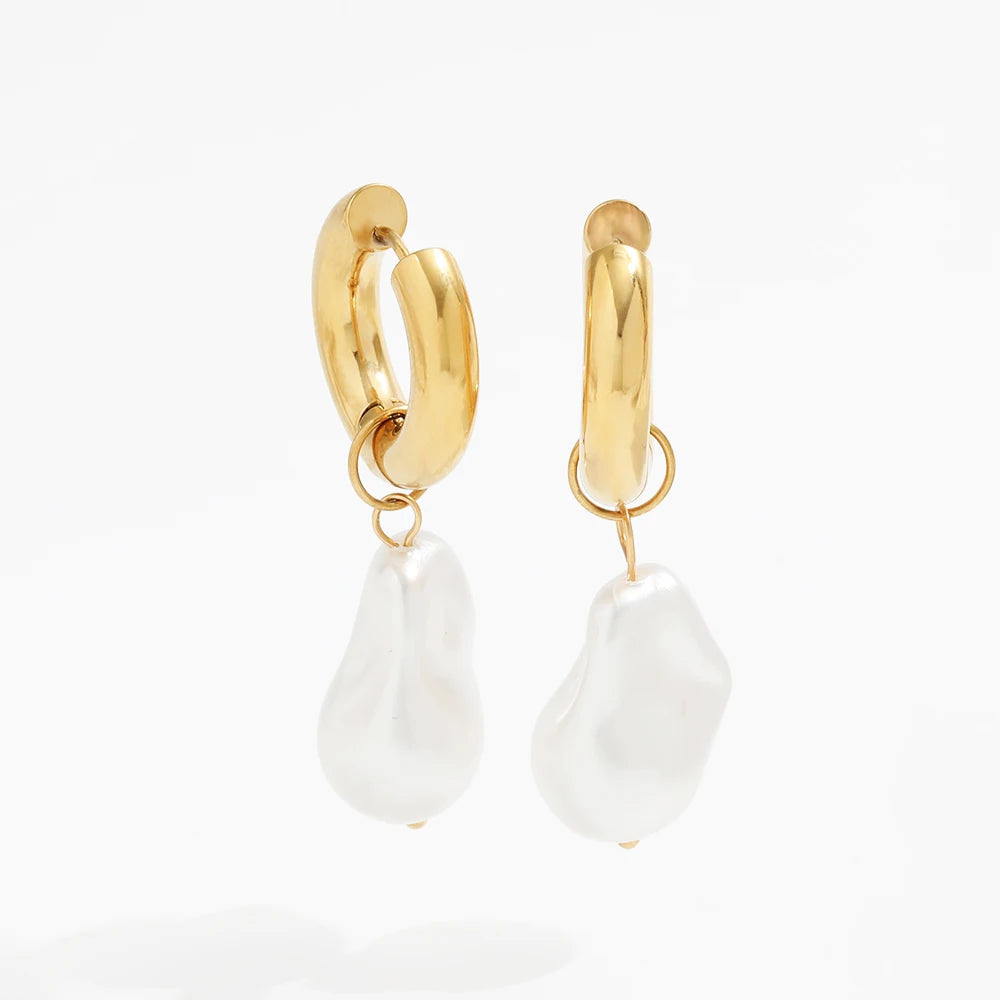 JOOLIM  Waterproof Tarnish Free High End Imitation Irregular Baroque Pearl Drop Earring Stainless Steel Jewelry