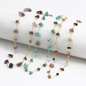Hot Sale Bohemia Crystal Bead Necklace Adjustable Brass Colorful Irregular Natural Stone Necklace for Women Girls
