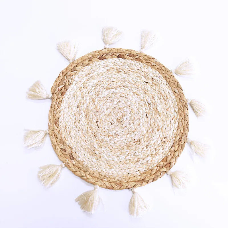 Natural  Woven Classicstraw Mat Farmhouse Dining Table Decorative Cup Bowl Jute Home Linen Round Placemat