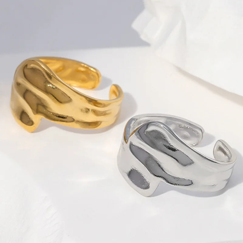 Luxury Minimalist Personality Open Finger Rings Fashion Stainless Steel Irregular Adjustable Rings Jewelry for Girls