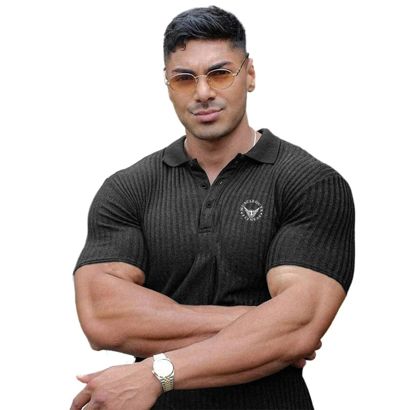 Custom logo Polyester Quick Dry Polo Shirt Short Sleeve Workout Training Fitness Bodybuilding Sport T-shirt Running Man Shirts
