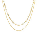 INS 18K Gold & Stainless Steel IP Layered Bead Link Chain Necklace Double Layers Paperclip Chain for Gifts
