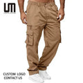 Custom Logo Men's Casual Jogger Cargo Sweatpants New Style Plus Size with Multi-Pockets and Button Fly Closure