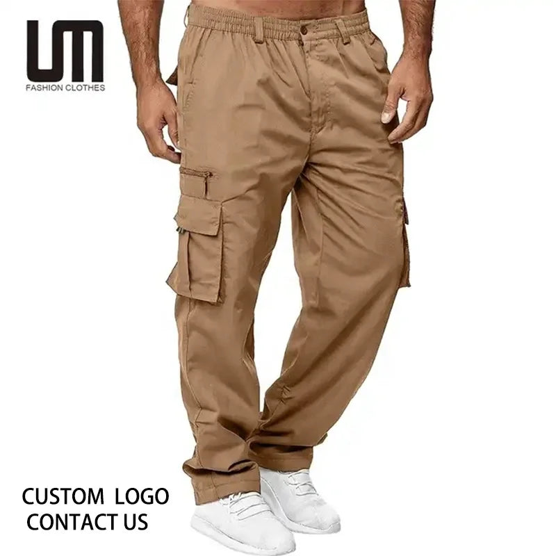 Custom Logo Men's Casual Jogger Cargo Sweatpants New Style Plus Size with Multi-Pockets and Button Fly Closure