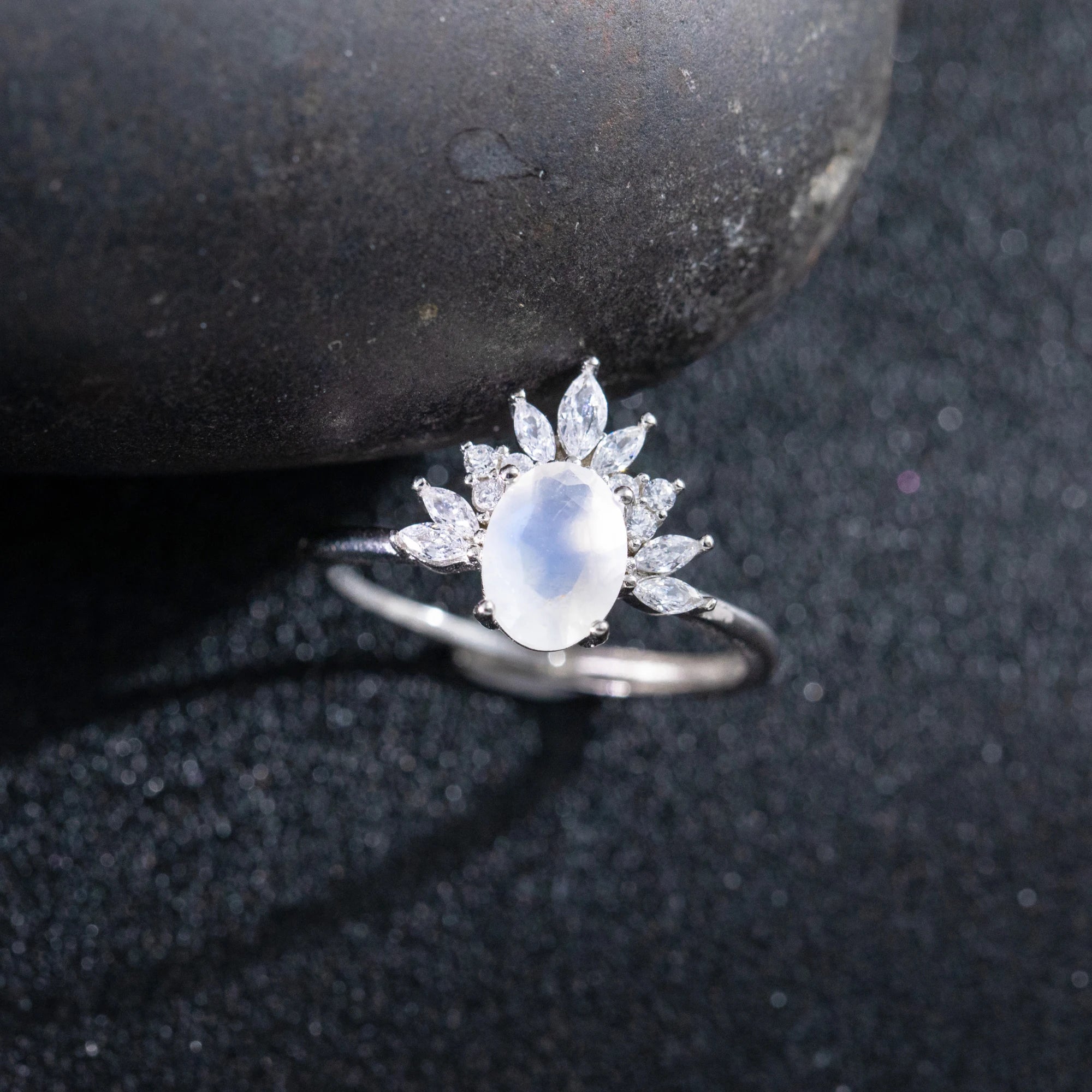 Handmade Luxury 925 Sterling Silver Natural Stone Moonstone Engagement Promise Rings Jewelry Women Diamond Ring