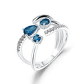 Abiding 925 Sterling Silver Ring Natural London Blue Topaz Birthstone Adjustable Open Ring Women for Wedding