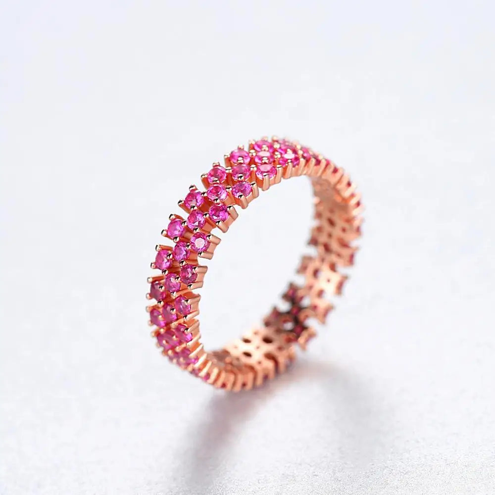 HOVANCI Best Selling New Creative Micro Paved Pink Diamond Band Ring Exquisite Geometric Eternity Engagement Rings