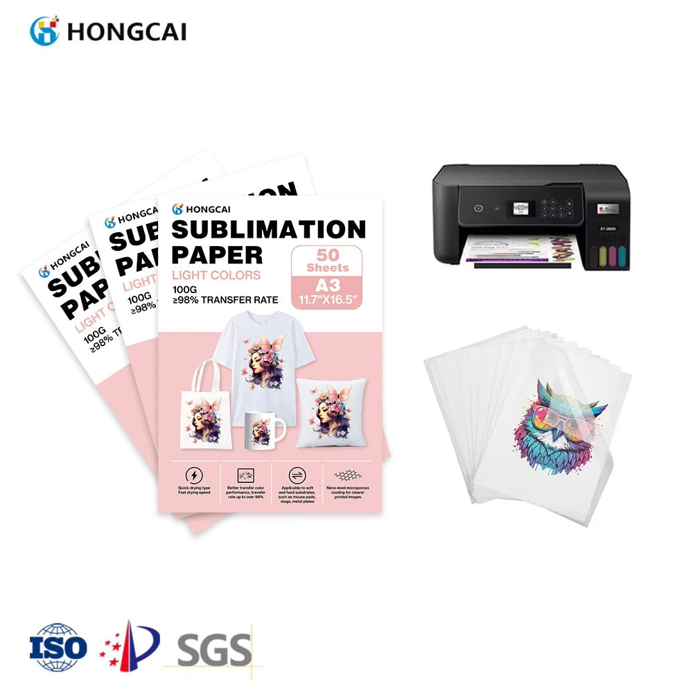 Hongcai A3 Sublimation Heat Transfer Printing Paper 50 Sheets Fast Drying A3+ Transfer Paper for T-shirt Pillow Mug
