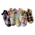 Colorful Plaids Breathable Ankle Socks Sweat-absorbing Summer Women Cotton No Show Socks
