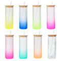 FX Custom Logo Printed Modern Minimalist Glass Water Bottle with Changing Color Straw and Bamboo Lid-Personalized Drinkware