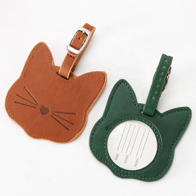 Best Quality Embossed Cat Beard Cute Luggage Tag Black Customizable logo Round Luggage Tags with Buckle for Lady