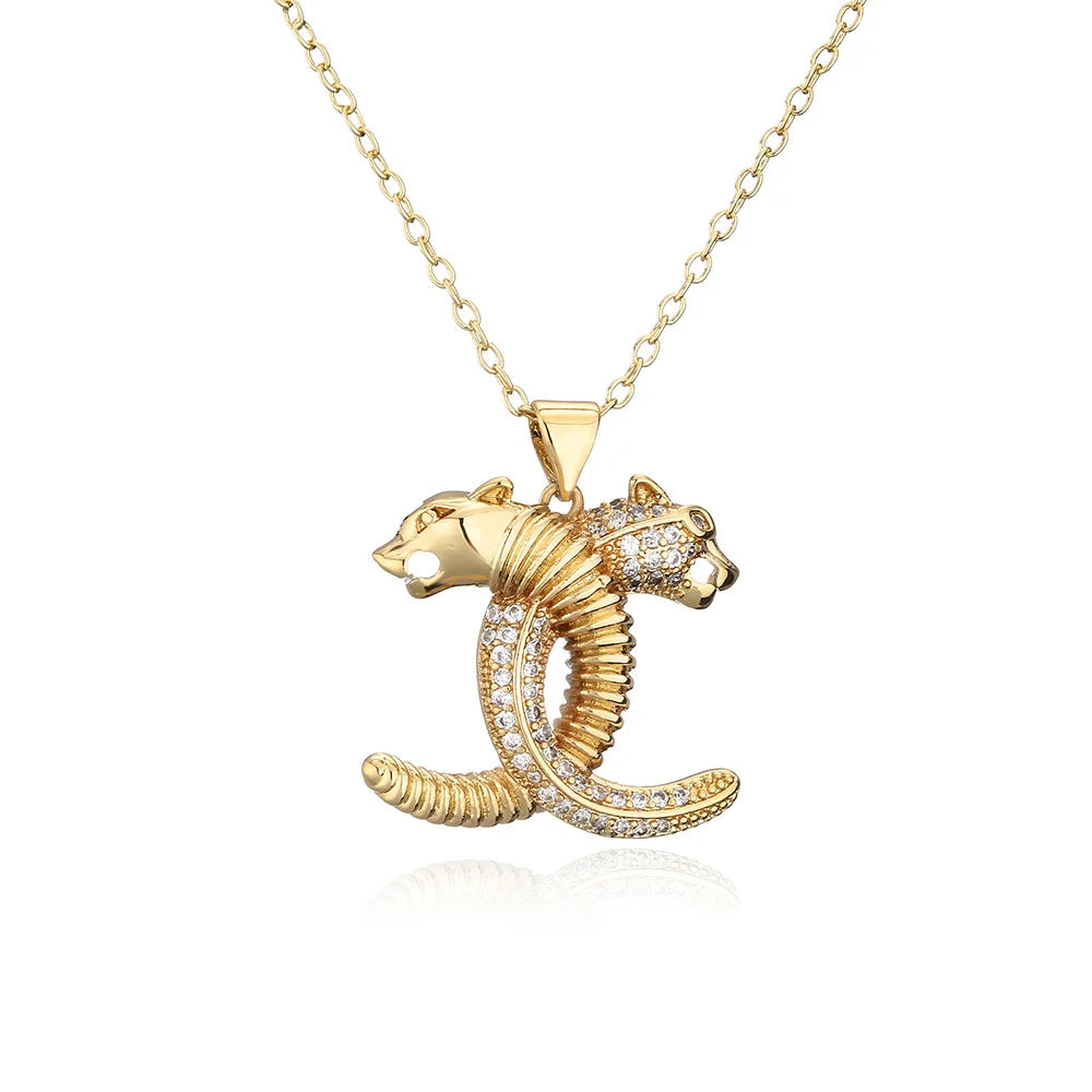 Copper Plated 18K Gold Zircon Jewelry Popular in Europe and the United States Simple Design Leopard Pendant Necklace