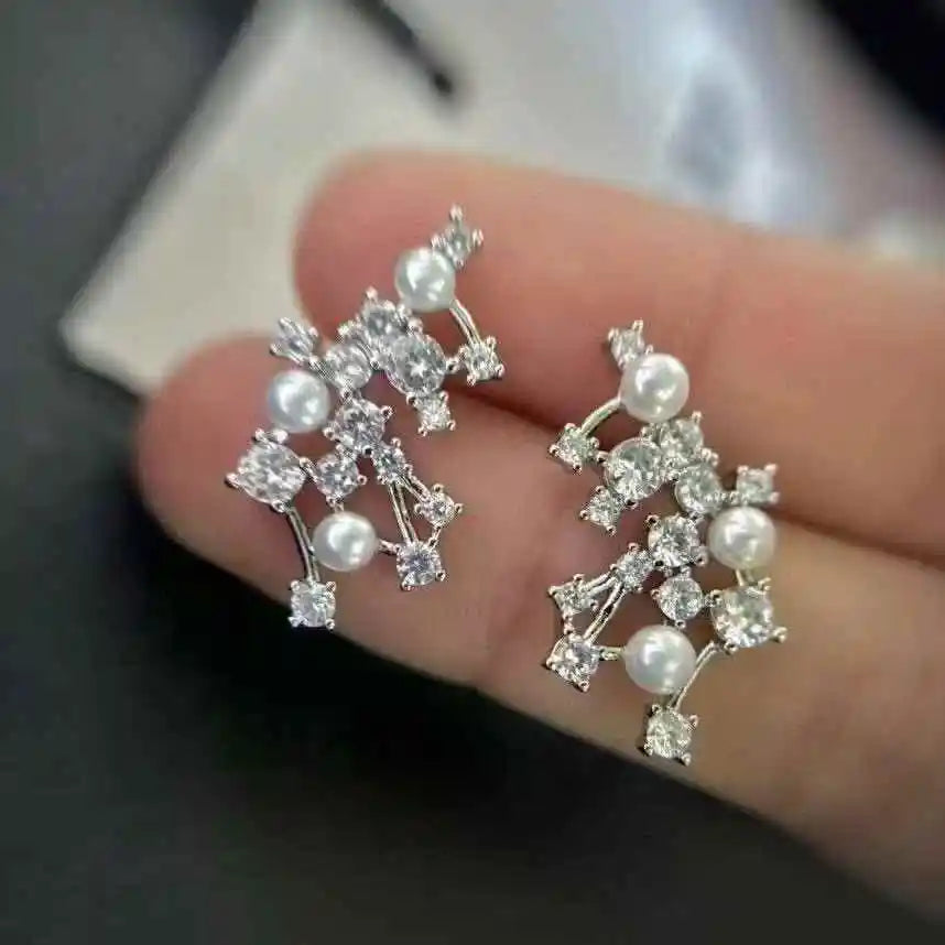 Starry Sky Earrings with Multi-Bead 3-5mm Natural Freshwater Pearls Zhuji White Pearl Jewelry for Girls
