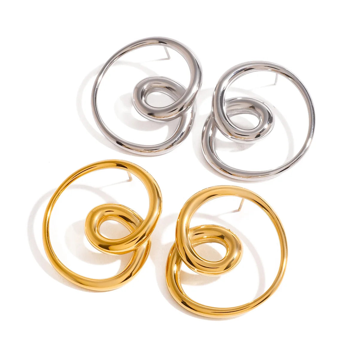 Silver Round Bead Party Stainless Steel 14K Gold Plated Vintage Korean Style Stud Earring Set 100mm Unisex Gift Bedazled