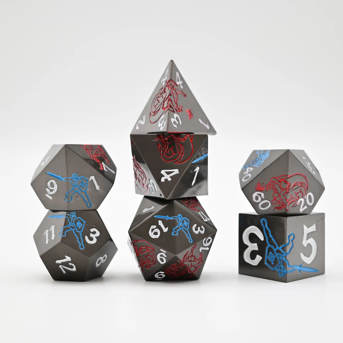 LM DND Warrior D20 Carving Dice Set 16mm Black Zinc Metal for DND 5E Games