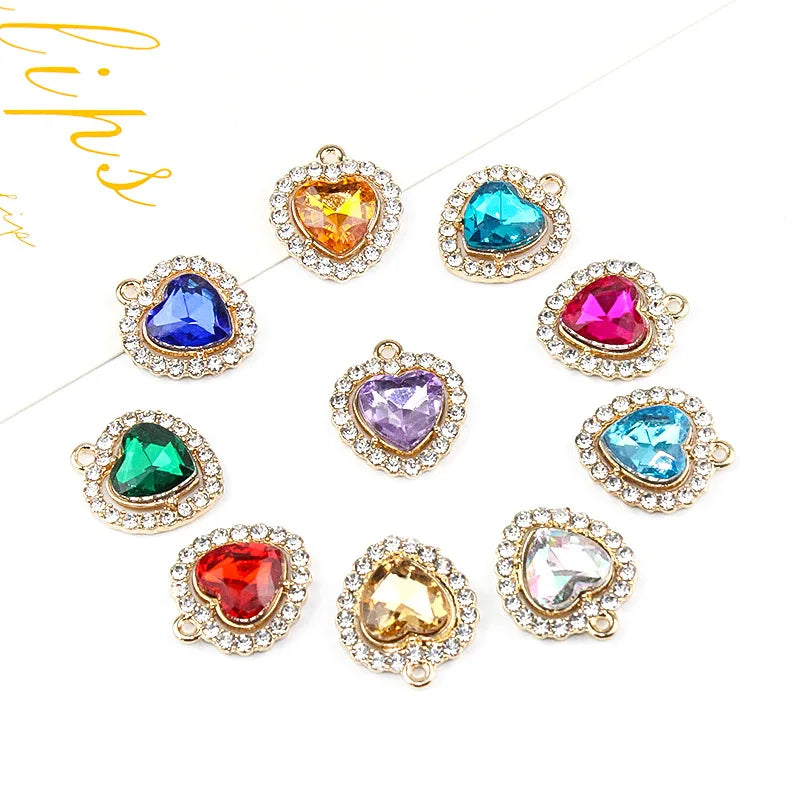 DIY Jewelry Alloy Colored Cubic Zirconia Rhinestones Purple Heart Charms for Jewelry Making Accessories