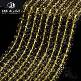 JD GEMS Natural Stone 6/8/10mm Natural Lemon Yellow Mystic Aura Quartz Round Loose Beads Ideal for DIY Jewelry Making