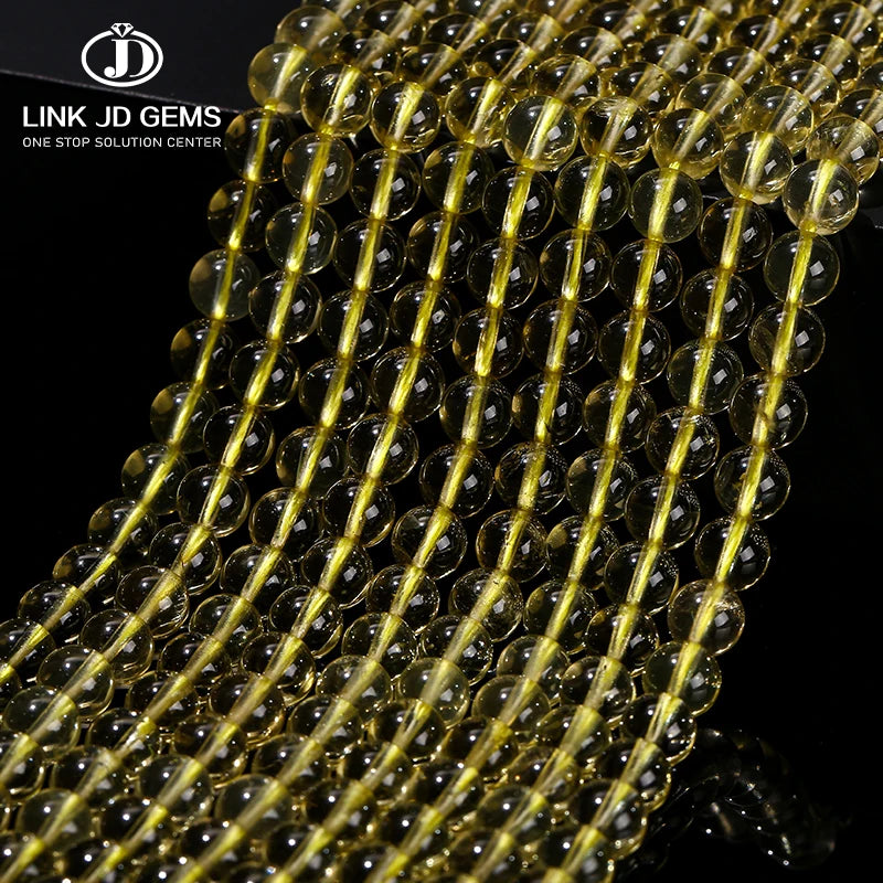 JD GEMS Natural Stone 6/8/10mm Natural Lemon Yellow Mystic Aura Quartz Round Loose Beads Ideal for DIY Jewelry Making