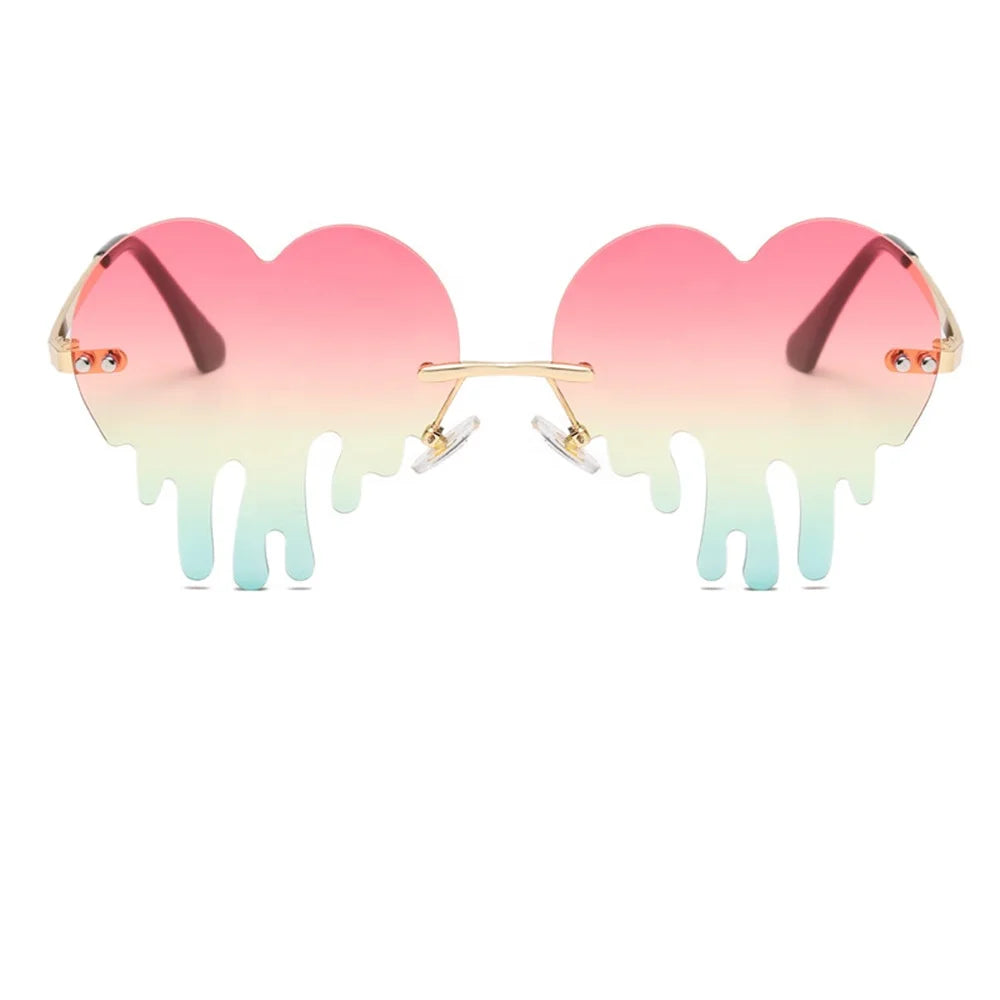 2021 New Fashion Drip Melting Gold UV400 Sunglasses Unisex Fun Personality Party Heart Shape Frameless Rimless Shades