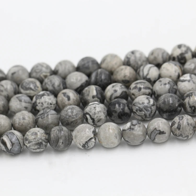Wholesale Natural Stone Grey Map Jasper Beads 4 -12 mm Round Beads Jasper for Jewelry Making
