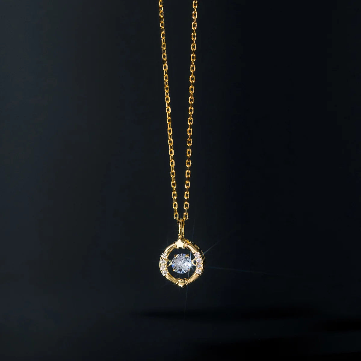 Fashion Jewelry 925 Sterling Silver Geometric Single Round Circle Diamond Pendant Gold Plated Necklaces for Women