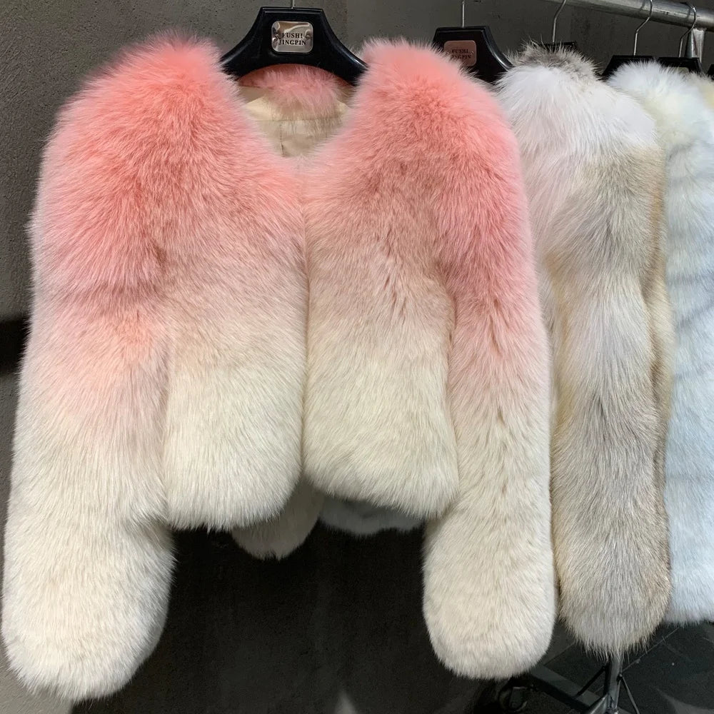 Real Fur Jacket Ladies Natural Fur Coat With Long Sleeve Women Real Fox Fur Cloth