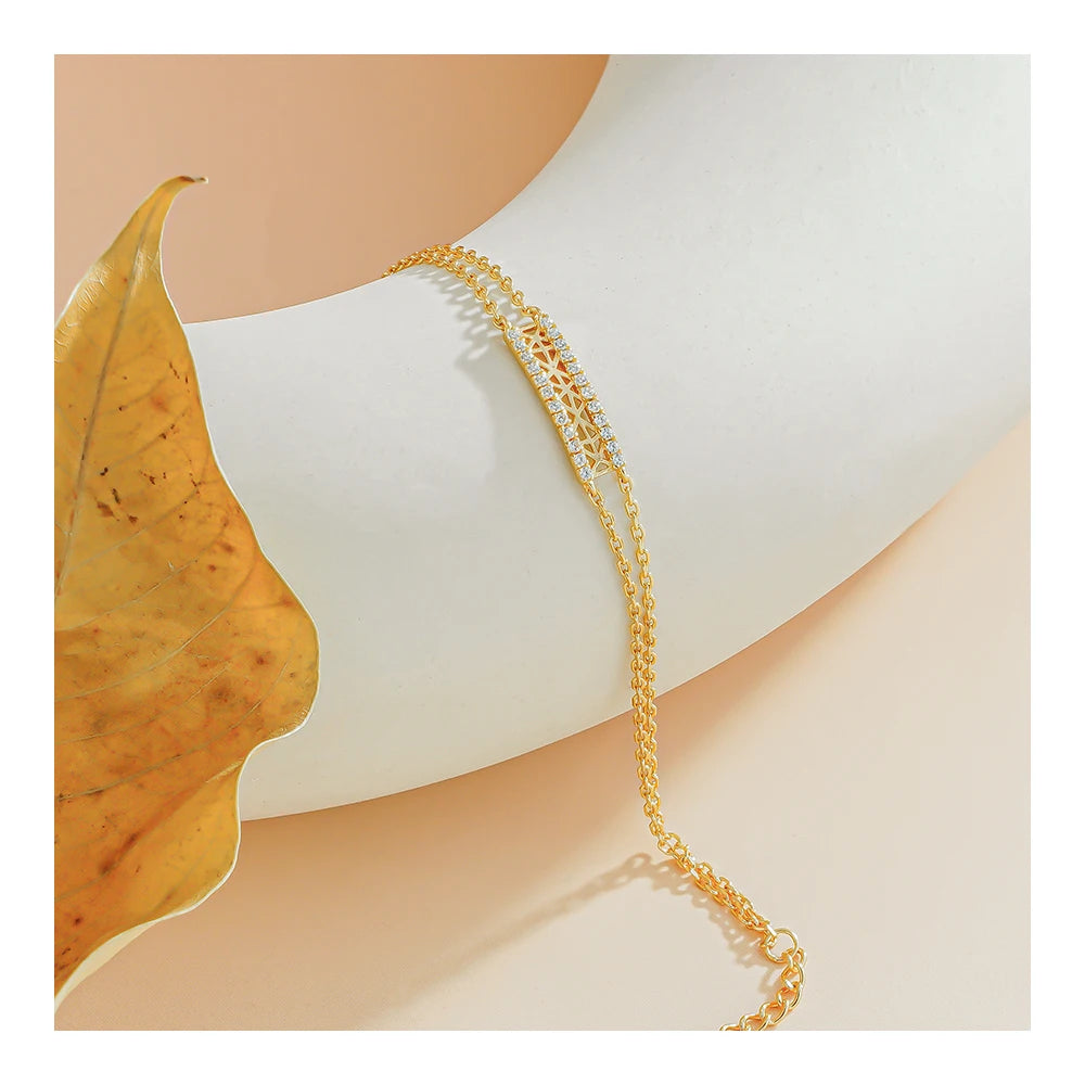 Bulk in Stock 925 Sterling Silver Vintage Jewelry Gold Plated Double-Layer Chain Hollow Snowflake Design Bracelets for Women