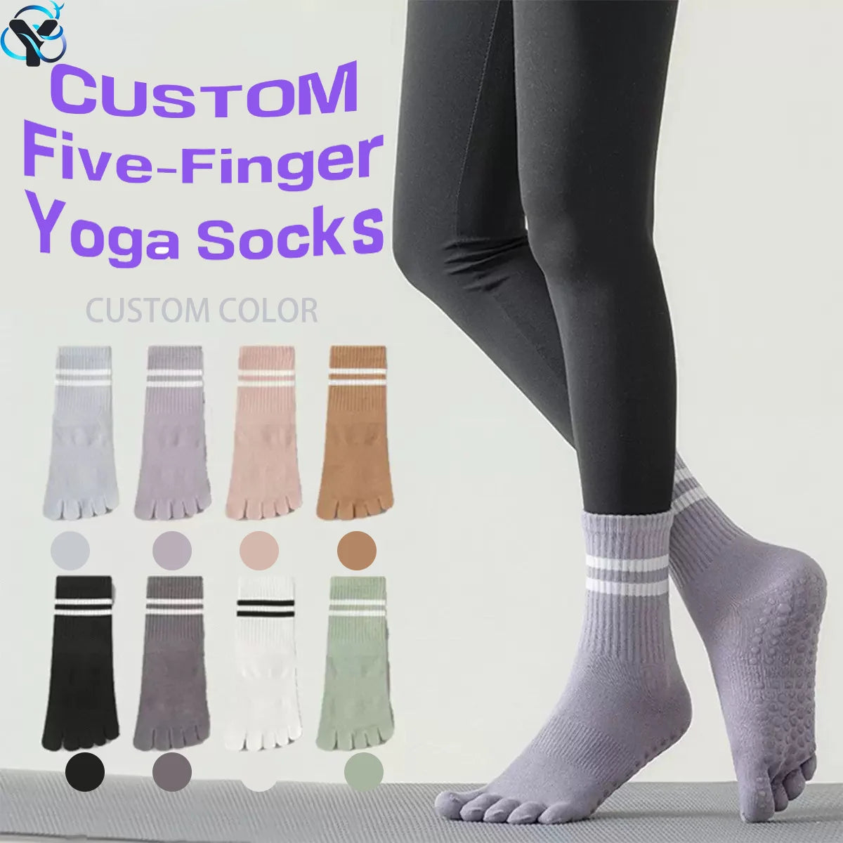 Custom Pilates Socks for Women Non Slip Yoga Five Toe Gripper Socks for Hospital Barre Sticky Gym Slipper Socks