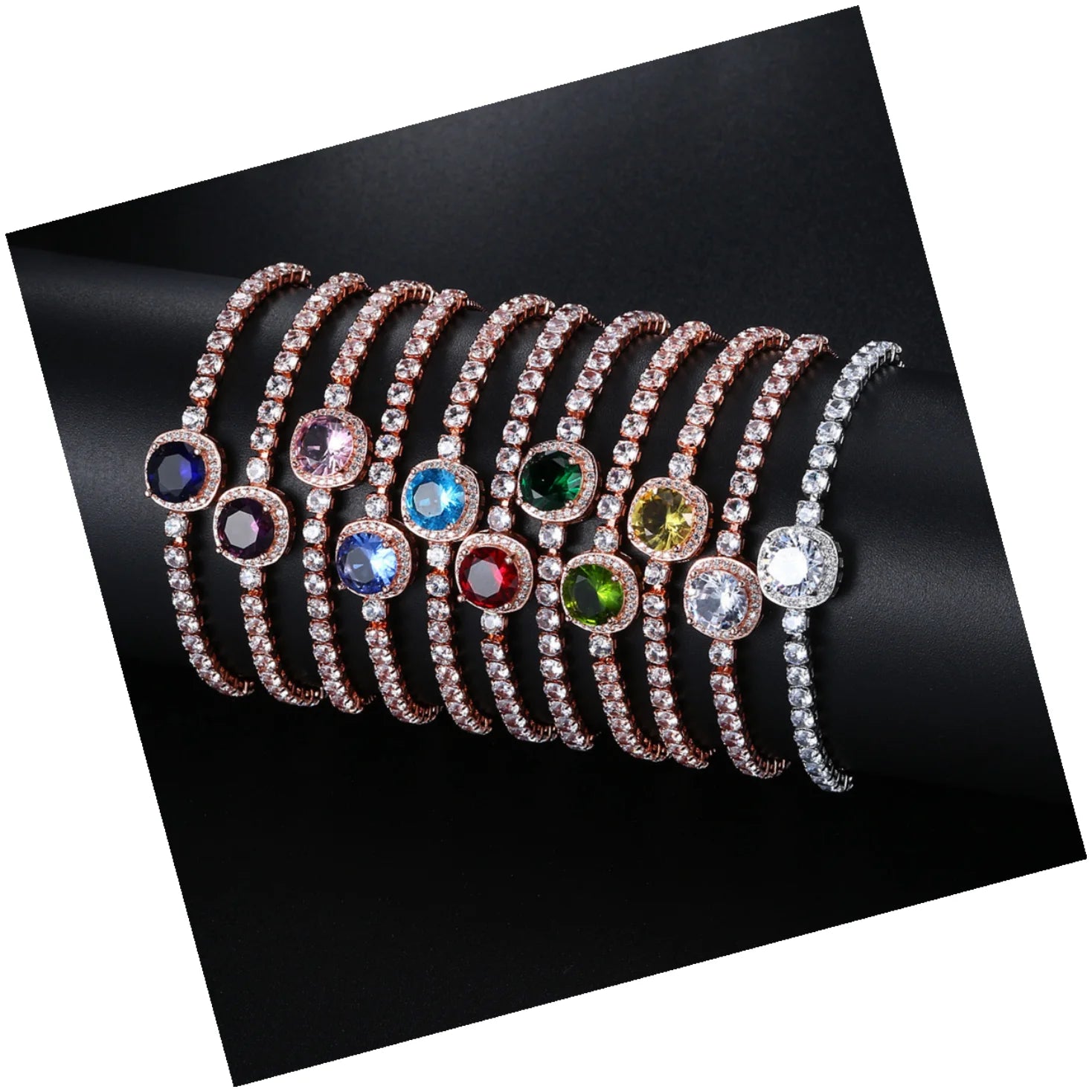 DAIHE Light Luxury Exquisite Tennis Zircon Birth Stone Chain Bracelet for Women Adjustable Cz Bracelet Party Jewelry for Gift