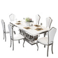 Wedding Leg Dining Tables Sets Stainless Steel Marble Stone Top With Silver Metal Base Modern Luxury Dining Room Furniture