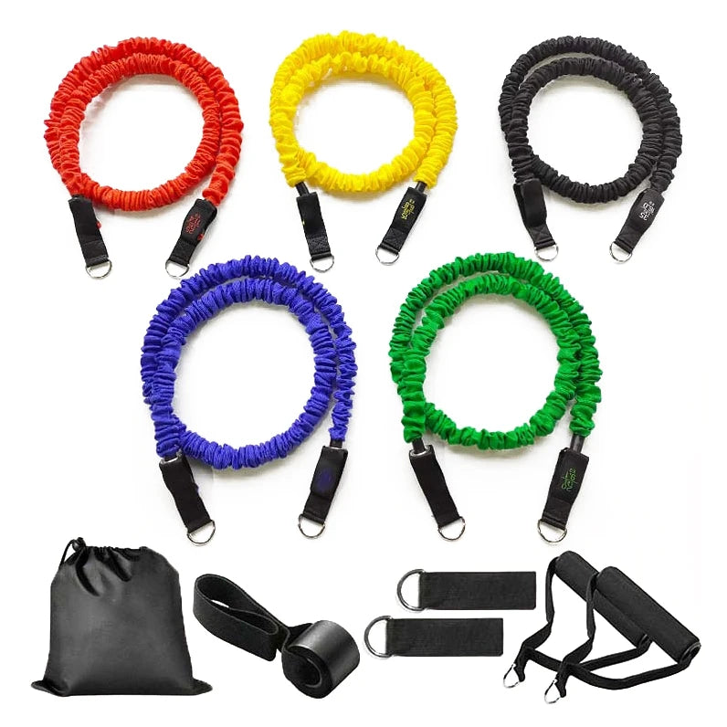 11pcs TPE Fitness Yoga Toning Tubes Kit with Fabric Cover Exercise Bands Resistance Strap