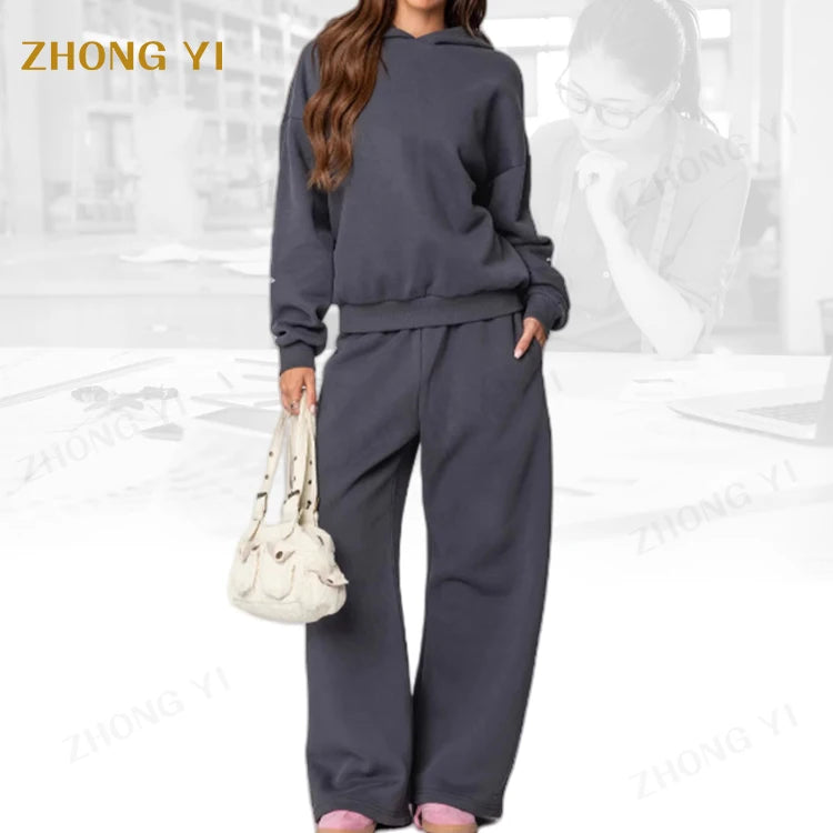 Clothing Factory Wholesale Custom Oversize Cotton Heavy Hoodie Pullover Sweat Shirts Polerones Women Sweatshirt Set