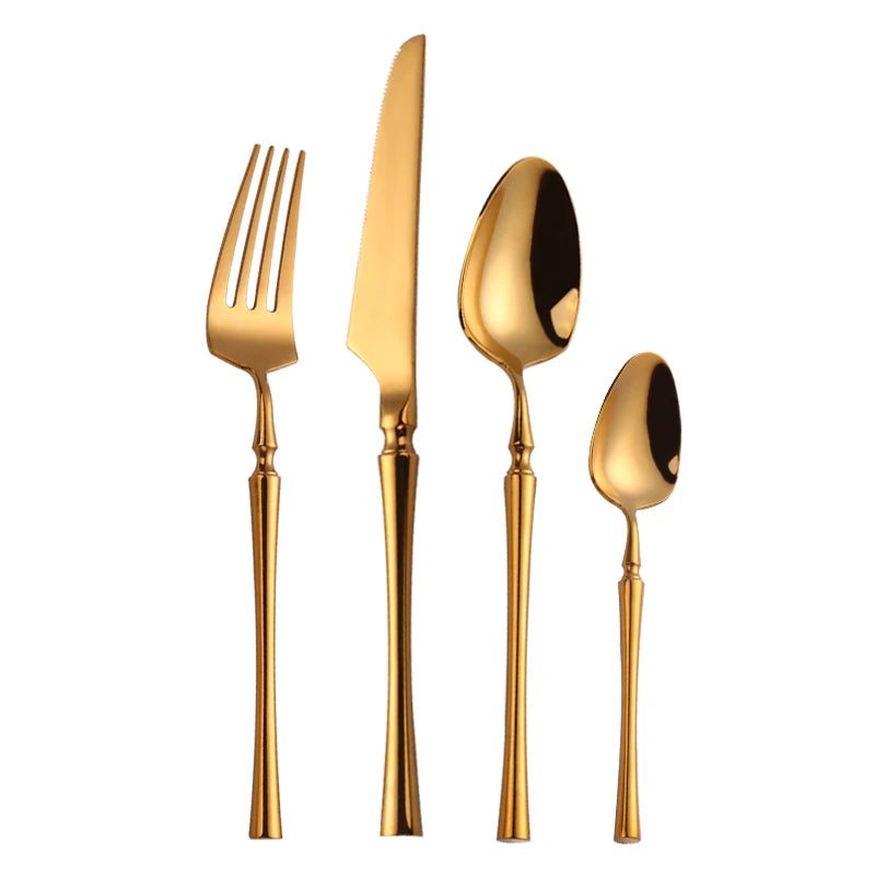Gold Cutlery Set for Wedding 304 Stainless Steel Cutlery Set Mirror Small Waist Classic Design Cutlery