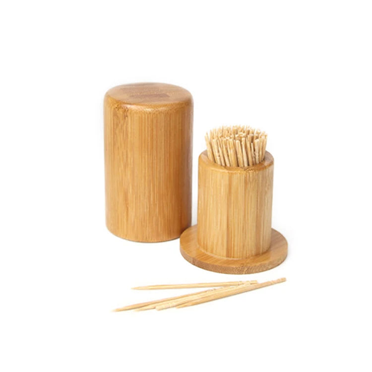 Portable Thickening Natural Round Bamboo Toothpick Holder