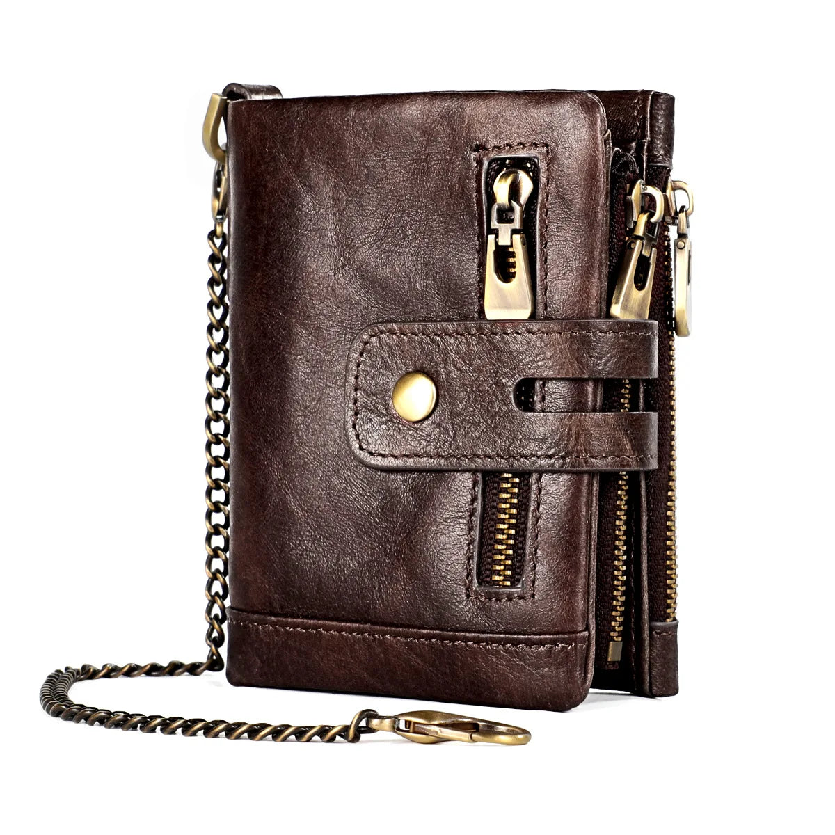 Men's Leather Wallet Rfid Crazy Horse Leather Zipper Card Wallet Key Chain Retro Multifunctional Wallet