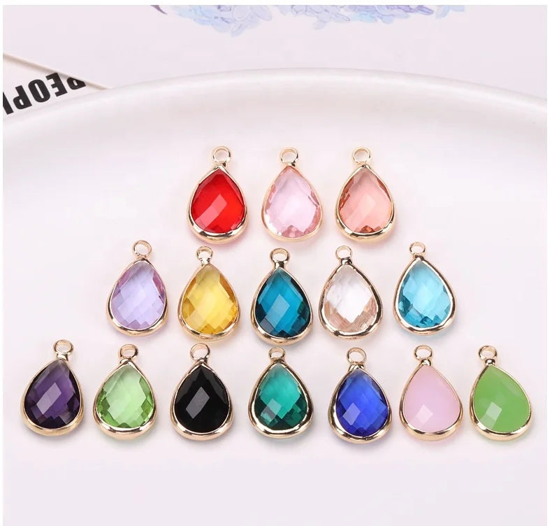 Waterdrop Glass Color Crystal Charm Faceted Metal Pendant DIY Connector for Bracelet Necklace Jewelry Making