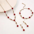 French Vintage Flower Gold Plated Wedding Jewelry Set Romantic Rose Bracelet & Necklace 3-piece Set