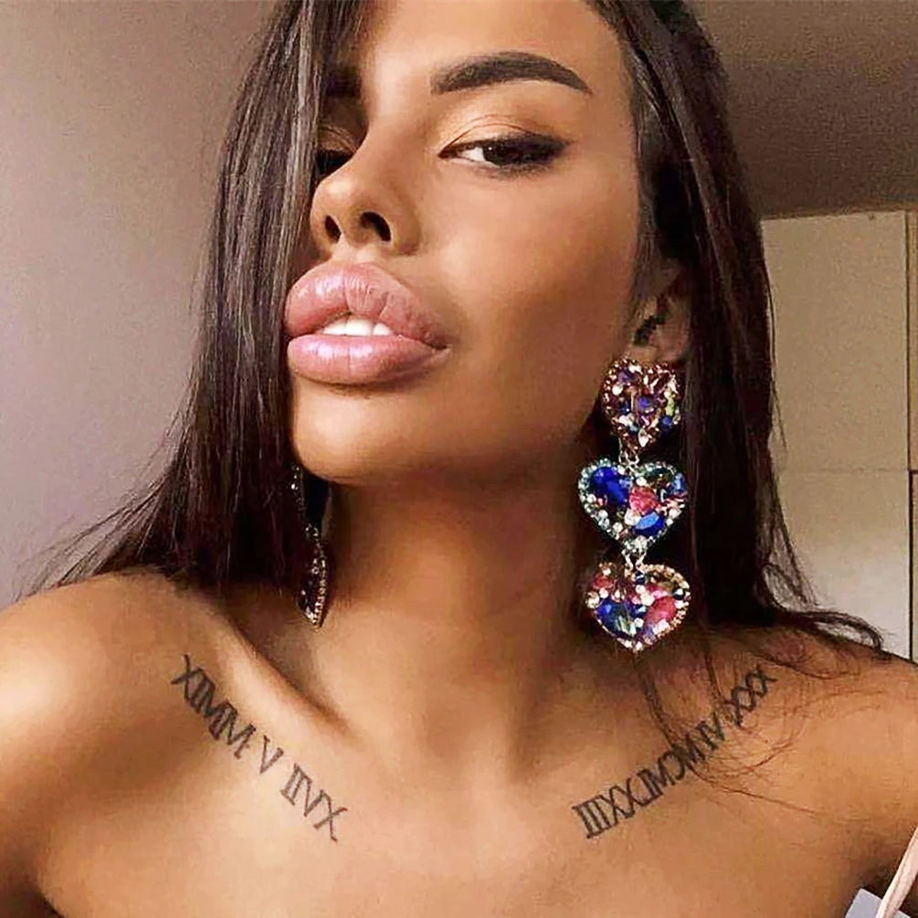 New New Arrivals 3 Colors Multicolored Rhinestone Heart Tassel Statement Drop Dangle Earrings Jewelry Women Wholesale