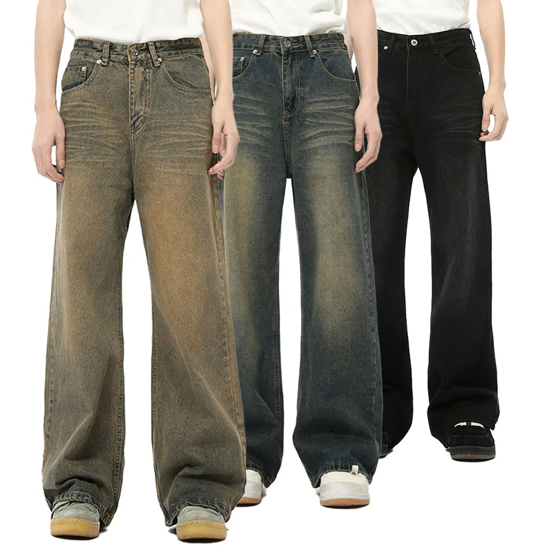 Custom Jeans Manufacturers Baggy Retro Loose Custom Black Straight  Flame Flair Jeans Man Denim Men'S Loose Jeans Pants
