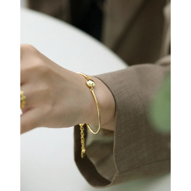 Fashion Exquisite Bracelet Round Flat Bead 925 Sterling Silver Bangle Present for Lover Girlfriend