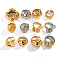 Fashion Jewelry 18K Gold Plated Classic Style Stainless Steel Ring Women Gift for Party for Any Occasion