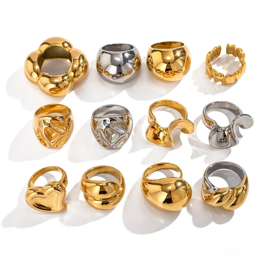 Fashion Jewelry 18K Gold Plated Classic Style Stainless Steel Ring Women Gift for Party for Any Occasion